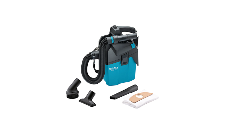 Der 9543-10 Akku-Staubsauger mit Zubeh&ouml;r. Neben dem Ger&auml;t sind verschiedene D&uuml;sen, Verl&auml;ngerungsrohre und Staubbeutel abgebildet. Der Hintergrund ist hell.