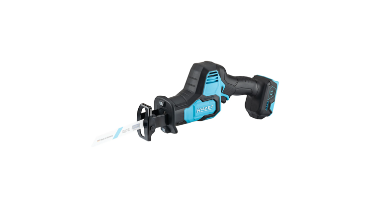 Die Akku-S&auml;bels&auml;ge 9534-10 liegt schr&auml;g auf einer Fl&auml;che. Sie hat ein ergonomisches Griffdesign und ein vorderes Schutzgeh&auml;use. Der Hintergrund ist schlicht.